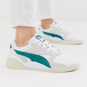 PUMA Aeon Heritage Sneakers in White / Teal Green | Retro Chunky Style